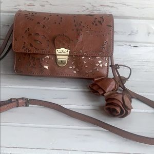 Patricia Nash Brown Leather Laser Cut Crossbody